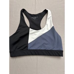 Allfenix Colorblock Racerback Sports Bra Black White Blue Large